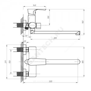 Смеситель для ванны с душем серия ЭЛИТ ПСМ 100-2 одноручный Профсан PSM-100-2-ST