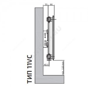 Радиатор стальной панельный Ventil Compact VC тип 11 500х1000 Qну=1192 Вт ниж/п прав в комплекте кронштейн. встроенный вентиль RAL 9016 (белый) Heaton Plus