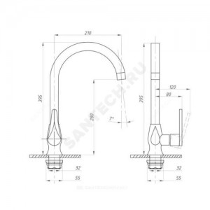 Смеситель для кухонной мойки серия STEEL BLACK БРОНЗА ПСМ 301-3 ручка сбоку одноручный Профсан PSM-301-3