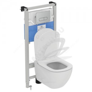 Комплект 4 в 1 TESI AquaBlade унитаз подвесной + инсталляция + кнопка смыва + сиденье микролифт Ideal Standard R030501