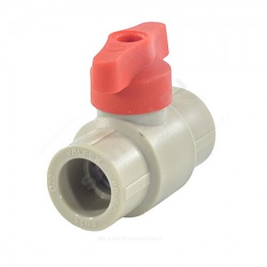 Кран PP-R шаровой серый Дн 20 полупроходной с красной ручкой VALFEX 20255020BГ