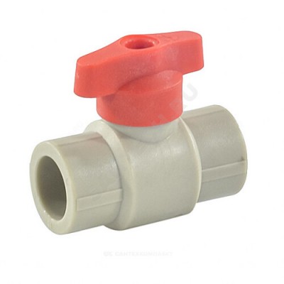 Кран PP-R шаровой серый Дн 20 полупроходной с красной ручкой VALFEX 20255020BГ