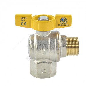 Кран шаровой латунь никель угловой газ R781 Ду 15 Ру5 ВР/НР полнопроходной бабочка Giacomini R781GBX003