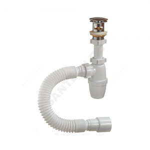 Сифон для умывальника бутылочный 1 1/4"x40 с гофрой 40х40/50 выпуск слив клапан "клик-клак" (грибок), пробка D=66мм Орио А-3203