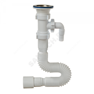 Сифон для умывальника гофрированный 1 1/2"x40/50 L=1250мм с отводом (штуцером) выпуск с нержавеющей решёткой D=70мм Орио А-30135