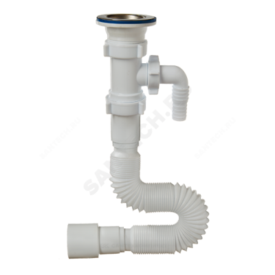 Сифон для умывальника гофрированный 1 1/2"x40/50 L=1250мм с отводом (штуцером) выпуск с нержавеющей решёткой D=70мм Орио А-30135