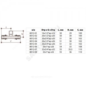 Тройник МП латунь пресс Дн 20х1/2"х20 НР ГОСТ 32415-2013 8012 Aquasfera 8012-02