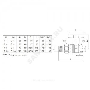 Кран шаровой латунь никель Optibal Ду 20 Ру16 ВР/нак. гайка полнопроходной с Т-рукояткой удлиненная ручка Oventrop 1075706