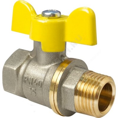 Кран шаровой латунь никель газ 11Б27фтМ Ду 25 Ру40 ВР/НР полнопроходной бабочка VALFEX VF.278.NB3.100