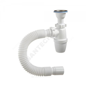 Сифон для умывальника бутылочный 1 1/2"x40 с гофрой 40х40 литой выпуск с нержавеющей решёткой D=70мм Орио А-32018