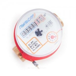 Счётчик г/в и х/в крыльчатый одноструйный Ду 15 Ру16 90С L=110мм резьба с обратным клапаном В/К 1,5 м3/ч Пульсар Тепловодохран H00016122