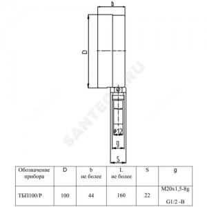Термометр биметаллический радиальный Дк100 L=60мм G1/2" 160С ТБП-Р ЗАВОД ТЕПЛОТЕХНИЧЕСКИХ ПРИБОРОВ
