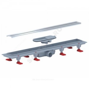 Лоток душевой с "сухим" затвором "РИФ" Дн 40 решетка нержавеющая сталь, глянец 850х62 горизонтальный выпуск АНИ Пласт TLQ1285G